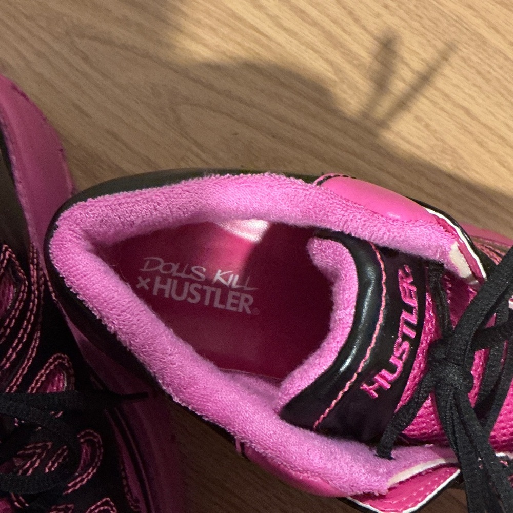 Hustler Hollywood Dolls Kill Vibrant Pink and Black Platform Sneakers - Picture 3 of 6